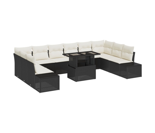 Set de Sofás de Jardín  11 Piezas Cojines crema, marco negro