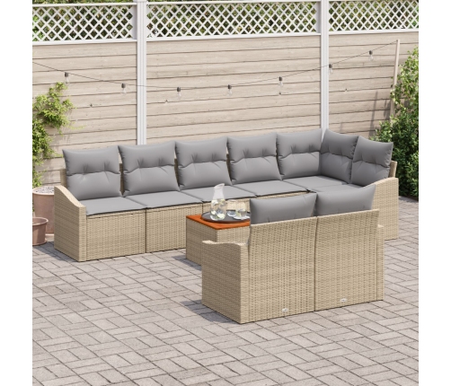 Juego de Sofá de Jardín  de 9 Piezas con Cojines Beige Polirratán Acacia