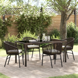Set de Comedor Jardín  5 Piezas Marrón Ratán Poliéster