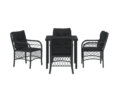 Set de Comedor de Jardín de 5 Piezas con Cojines de Poliratán Negro