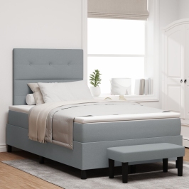 Cama con Base de Resortes  con Colchón y Banco Gris Claro 120x200 cm Tela
