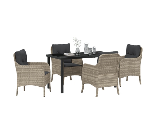 Set de Comedor de Jardín  de 5 Piezas con Cojines Gris Claro Poliratán