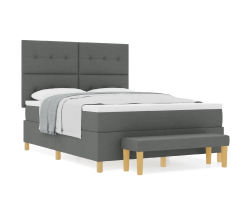 Cama con somier  con colchón y banco gris oscuro 140x200 cm tela