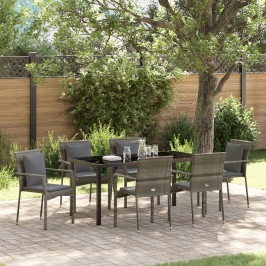Conjunto de Comedor de Jardín  de 7 piezas con Cojines Gris Poliratán
