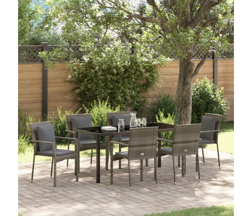 Conjunto de Comedor de Jardín  de 7 piezas con Cojines Gris Poliratán