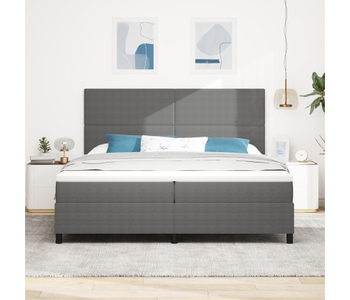Cama con Somier  con Colchón y Luz LED Gris 200x200 cm Tela de Pana