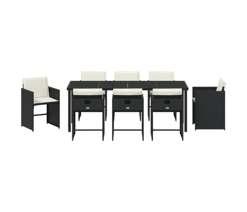 Conjunto de Comedor de Jardín de 9 Piezas con Cojines de Poliratán Negro