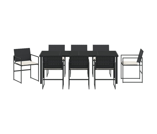 Conjunto de Comedor de Jardín  de 9 Piezas con Cojines Negro Poliratán