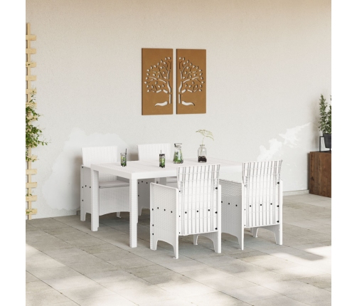 Conjunto de Comedor de Jardín de 5 Piezas con Cojines Blanco Rattan Sintético
