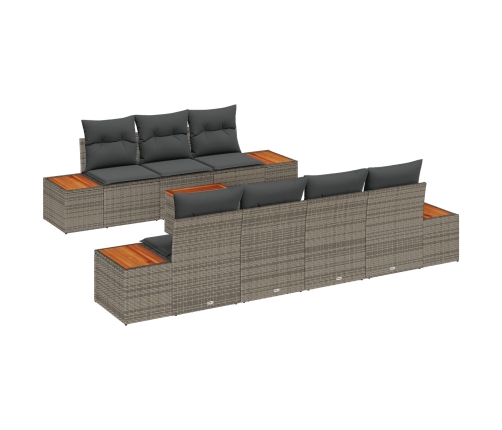 Set de Sofás de Jardín de 8 Piezas con Cojines Gris Poliratán Acacia