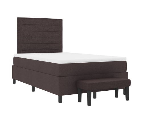 Cama con Somier y Colchón & Banco Marrón Oscuro 120x200 cm Tela