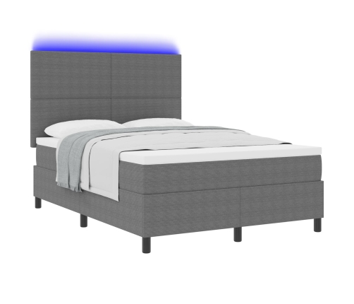 Cama con somier y colchón con luz LED gris 160x200 cm en tela de terciopelo