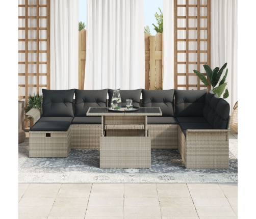 Conjunto de Sofás de Jardín  de 9 Piezas con Cojines Gris Claro de Ratán Sintético