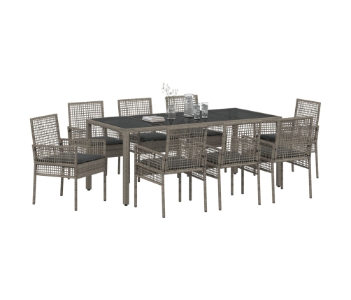 Conjunto de Comedor de Jardín de 9 Piezas con Cojines en Gris de Poliratán