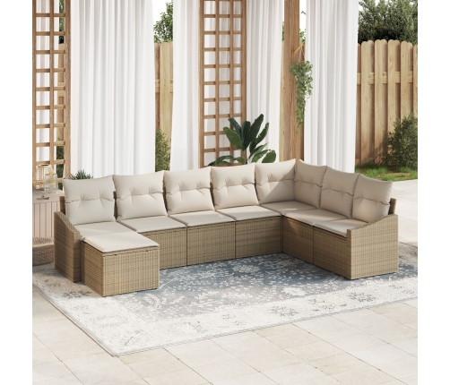 Conjunto de Sofá de Jardín de 8 Piezas con Cojines Beige Poliratán