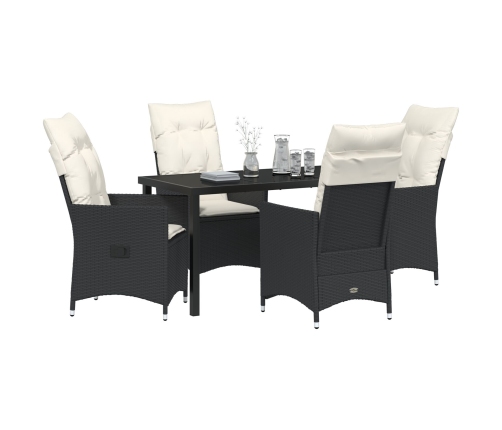 Juego de Comedor de Jardín de 5 Piezas con Cojines negro de poliratán