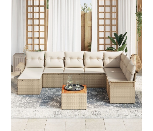 Juego de Sofás de Jardín de 9 Piezas con Cojines Beige Ratán Polipropileno Acacia