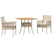 Juego de Comedor de Jardín  de 3 Piezas con Cojines Beige Poliratán