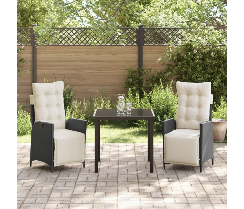 Set de Comedor de Jardín  de 3 Piezas Negro Ratán Poliéster