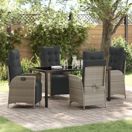 Conjunto de Comedor de Jardín de 5 Piezas Gris Claro Poliratán