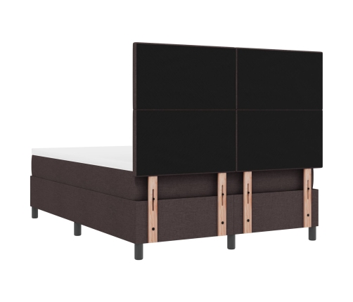 Cama con Base de Resortes y Colchón Marrón Oscuro 160x200 cm Tela