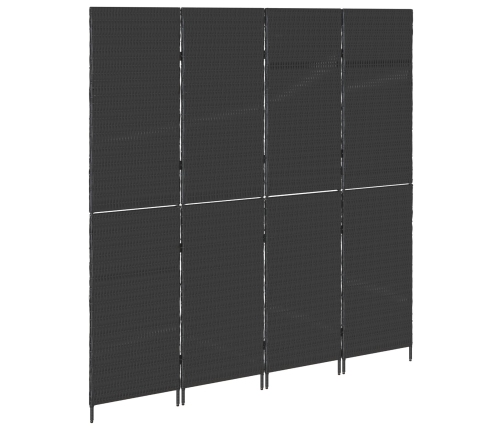 Divisor de ambientes  de 4 paneles plegable negro 195x180 cm de poli ratán
