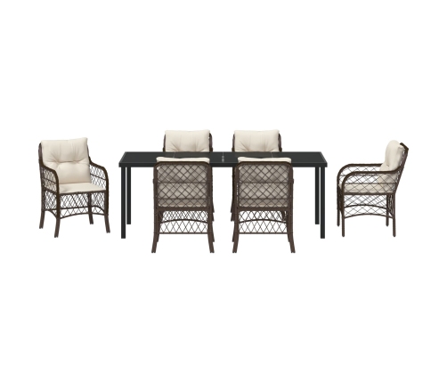 Conjunto de Comedor de Jardín  de 7 Piezas con Cojines de Poliratán Marrón