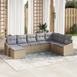 Conjunto de Comedor de Jardín de 8 Piezas con Cojines Beige de Ratán Polimérico