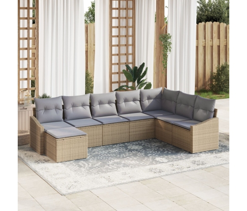 Conjunto de Comedor de Jardín de 8 Piezas con Cojines Beige de Ratán Polimérico