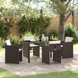 Conjunto de Comedor de Jardín  de 5 Piezas con Cojines de Ratán Poliéster Marrón