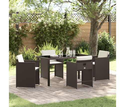 Conjunto de Comedor de Jardín  de 5 Piezas con Cojines de Ratán Poliéster Marrón