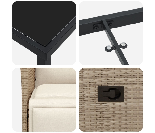 Juego de Comedor de Jardín de 9 Piezas con Cojines Beige Poliratán