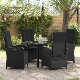 Conjunto de Comedor de Jardín de 5 Piezas  con Cojines Poliratán Negro