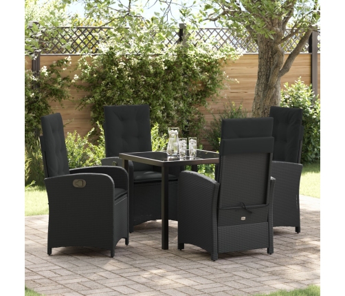 Conjunto de Comedor de Jardín de 5 Piezas  con Cojines Poliratán Negro