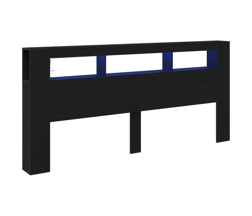 Cabecero de Almacenamiento  con Luces LED Madera Negra 220x18,5x103,5 cm