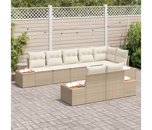 Conjunto de Sofá de Jardín  de 8 Piezas con Cojines Beige Ratán Sintético Acacia