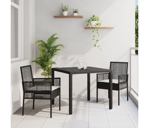 Conjunto de Comedor de Jardín de 3 Piezas con Cojines Ratan Sintético Negro