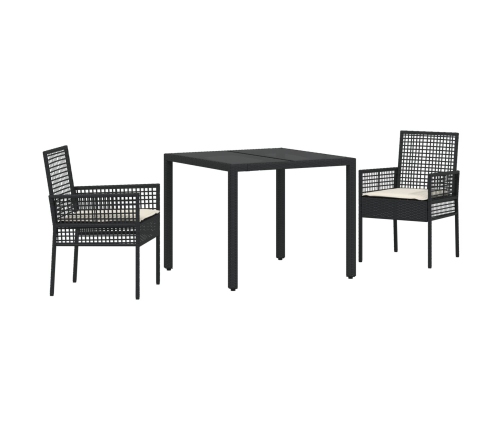 Conjunto de Comedor de Jardín de 3 Piezas con Cojines Ratan Sintético Negro