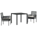 Conjunto de Comedor de Jardín de 3 Piezas con Cojines Ratan Sintético Negro