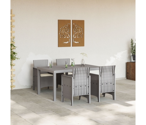 Juego de Comedor de Jardín de 5 Piezas con Cojines Rattan Gris Claro