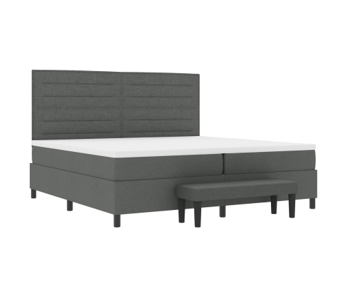 Cama Box Spring  con Colchón y Banco Gris Oscuro 200x200 cm Tela