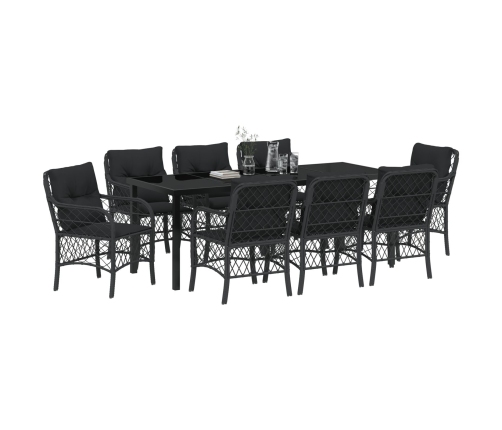Conjunto de comedor de jardín  de 9 piezas con cojines negro poliratán