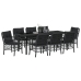 Conjunto de comedor de jardín  de 9 piezas con cojines negro poliratán