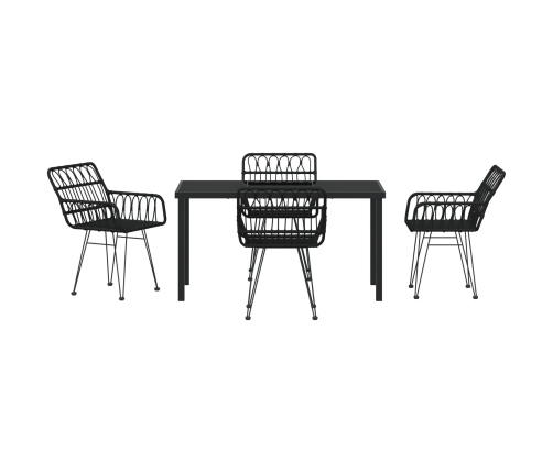 Juego de Comedor de Jardín  de 5 Piezas Negro de Ratán Poliéster