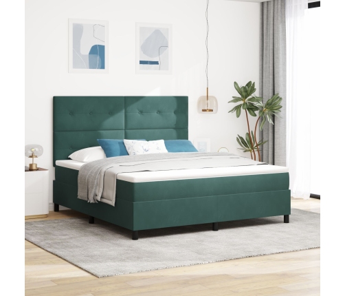 Cama con somier y colchón verde oscuro de  tamaño súper king de terciopelo