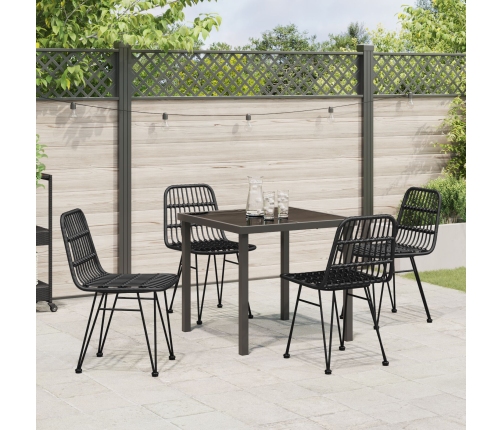 Conjunto de Comedor de Jardín de 5 Piezas  de Ratán Poliéster Negro