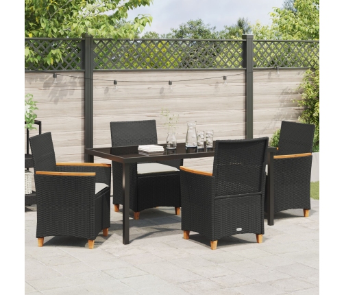 Set de Comedor de Jardín  de 5 Piezas con Cojines Negro Poliratán