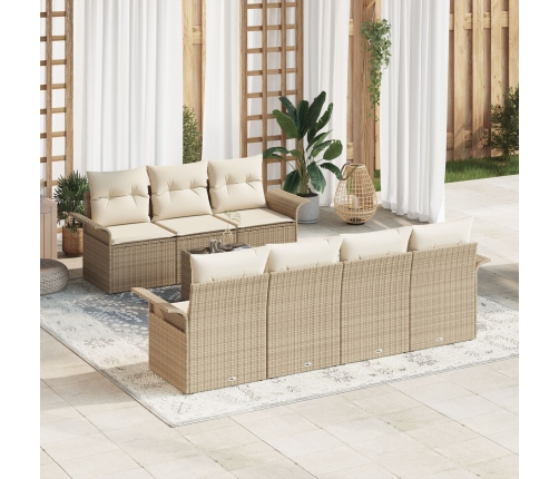 Conjunto de Sofá de Jardín de 8 Piezas con Cojines Beige Ratán Polipropileno