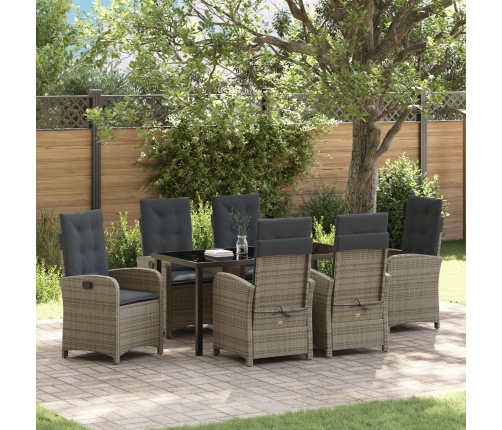 Set de Comedor de Jardín de 7 Piezas con Cojines Gris Poliratán