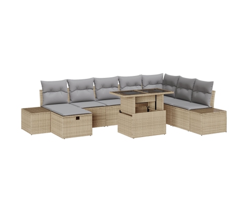 Conjunto de Sofá de Jardín  de 9 Piezas con Cojines Beige Rattan Sintético